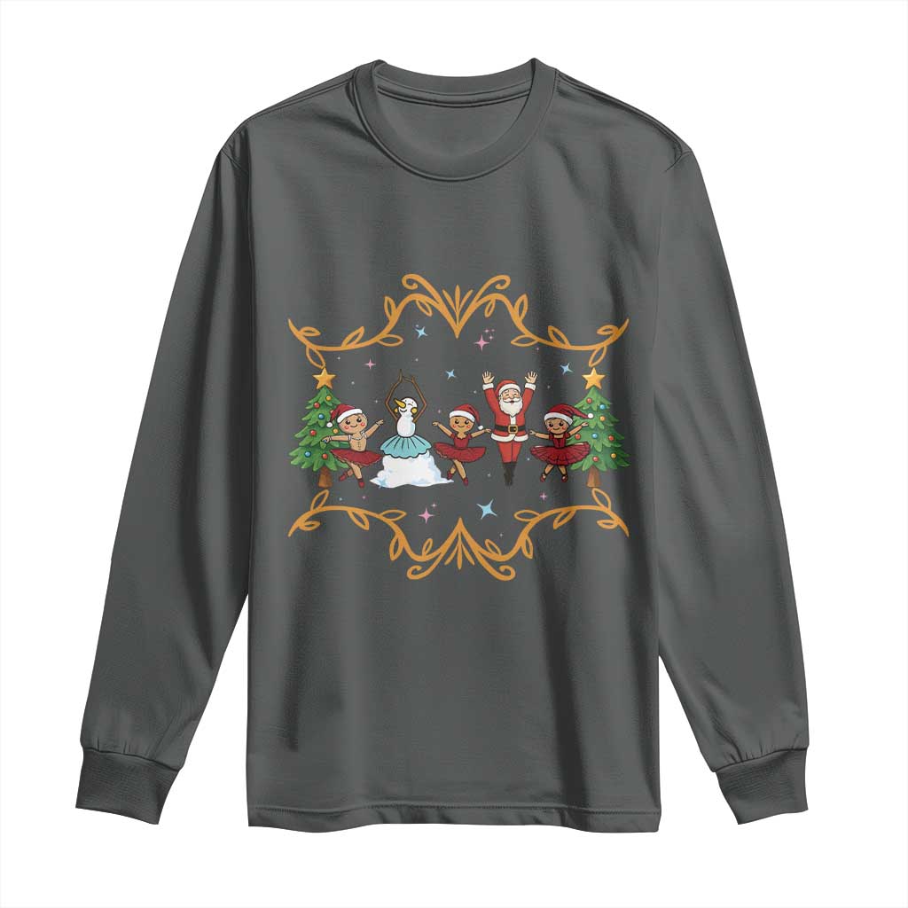 Ballet Lover Christmas Long Sleeve Shirt Funny Gingerbread Santa Snowman Dance TS12 Dark Heather Print Your Wear