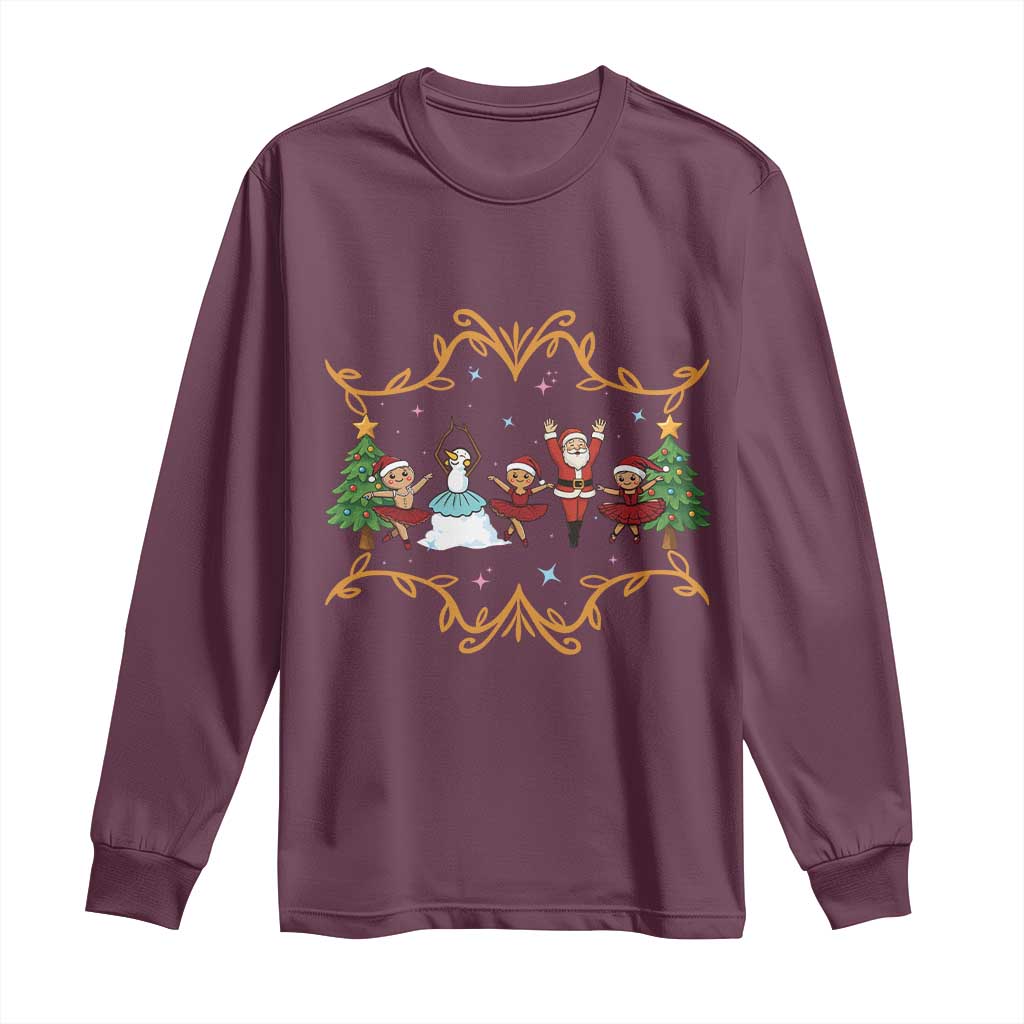 Ballet Lover Christmas Long Sleeve Shirt Funny Gingerbread Santa Snowman Dance TS12 Maroon Print Your Wear