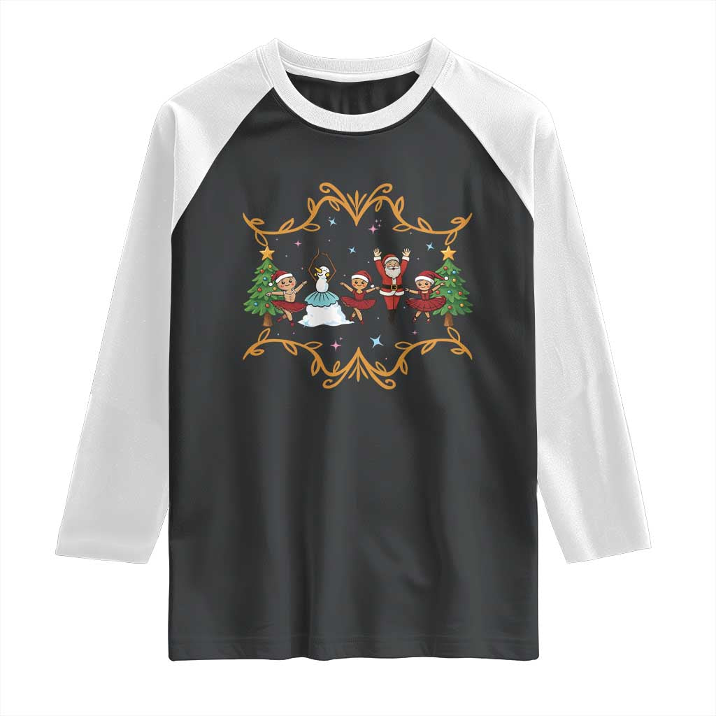 Ballet Lover Christmas Raglan Shirt Funny Gingerbread Santa Snowman Dance TS12 Black White Print Your Wear
