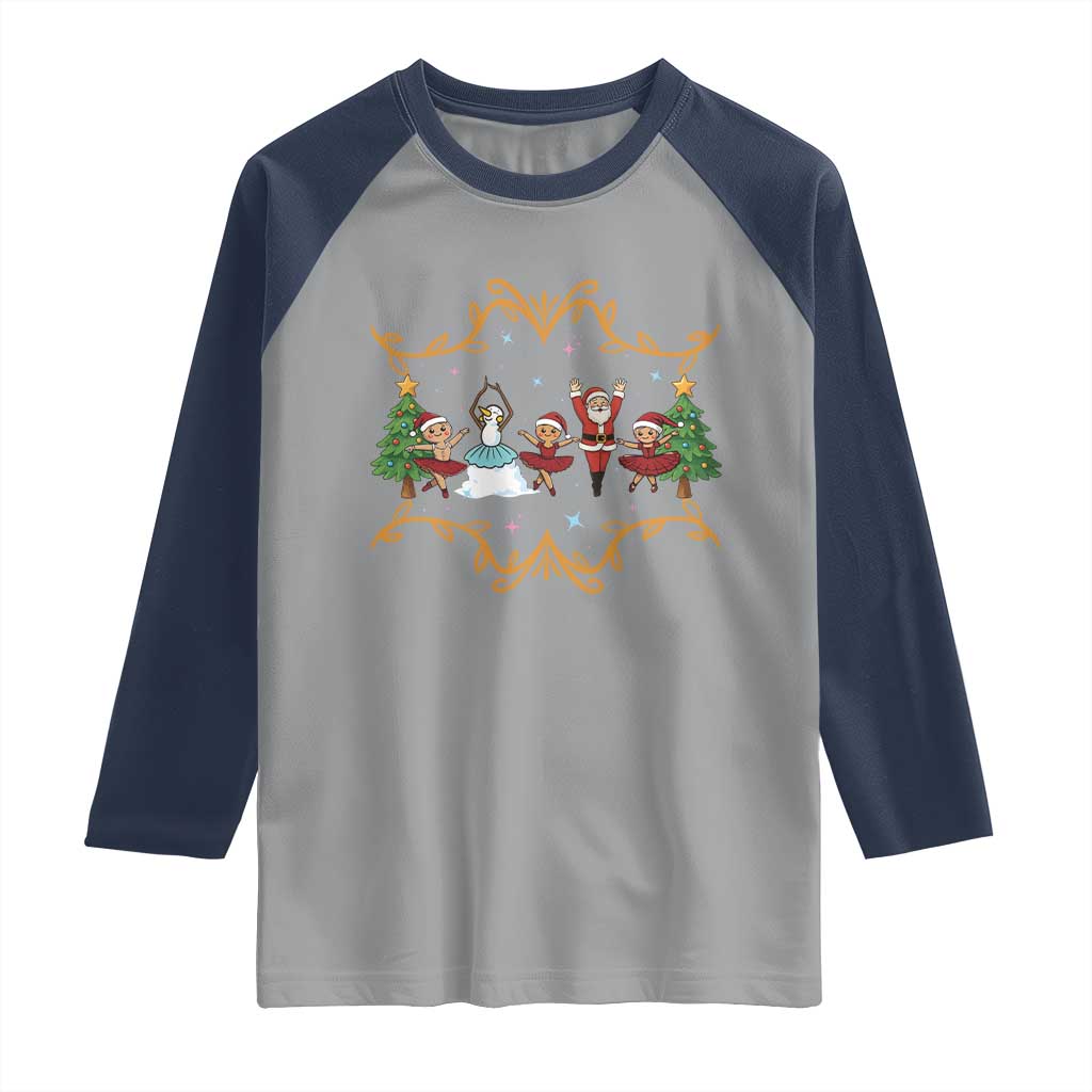 Ballet Lover Christmas Raglan Shirt Funny Gingerbread Santa Snowman Dance TS12 Sport Gray Navy Print Your Wear