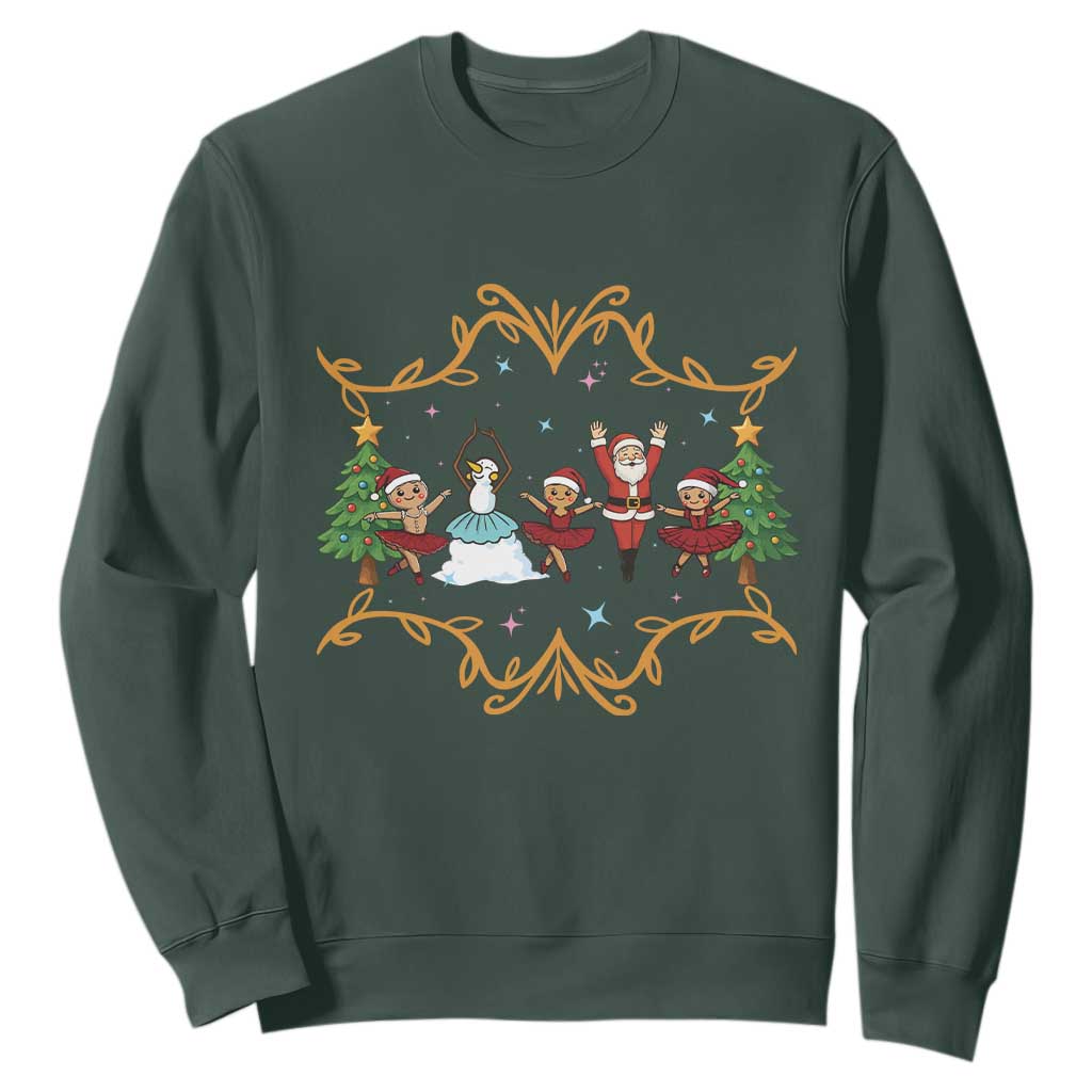 Ballet Lover Christmas Sweatshirt Funny Gingerbread Santa Snowman Dance TS12 Dark Forest Green Print Your Wear