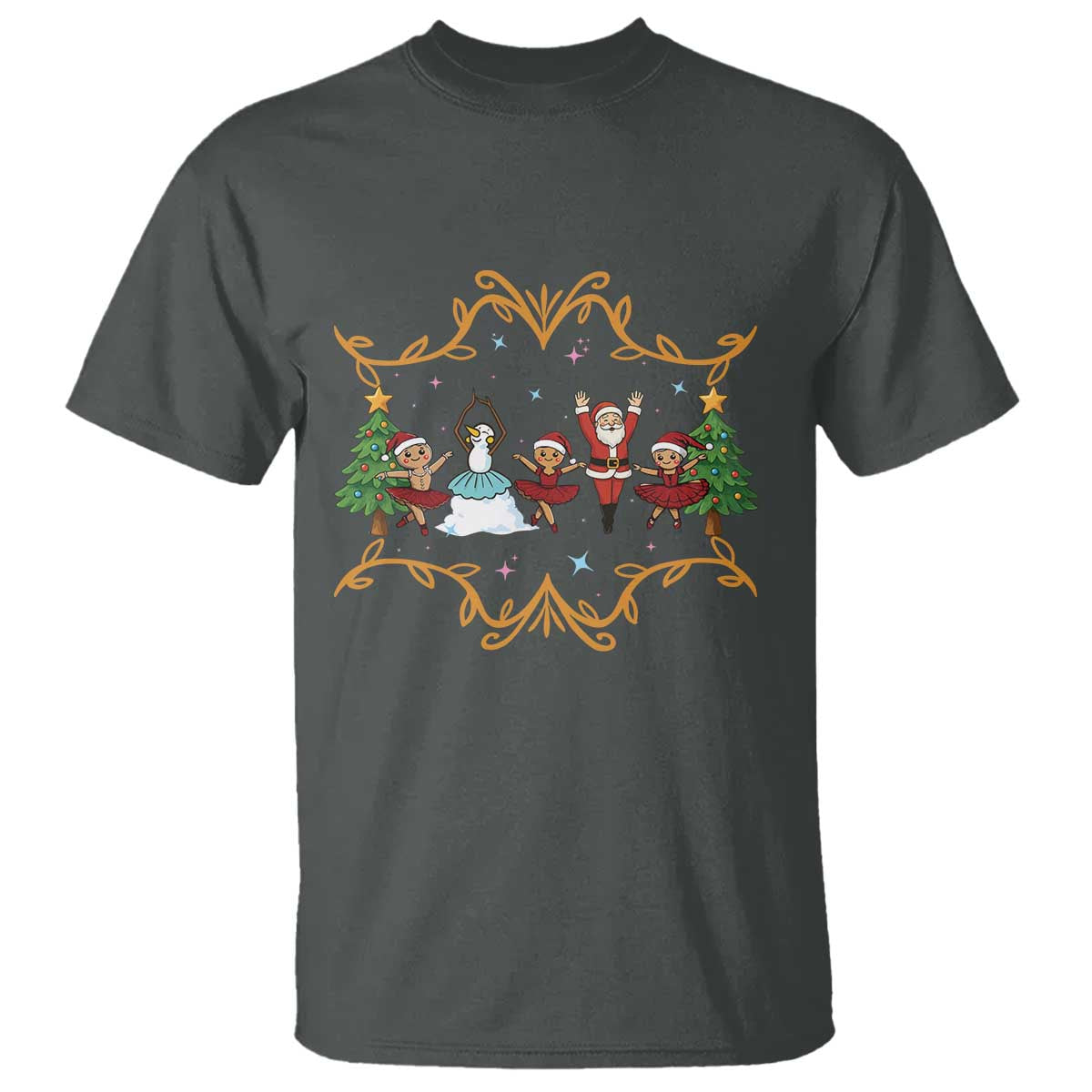 Ballet Lover Christmas T Shirt Funny Gingerbread Santa Snowman Dance TS12 Dark Heather Print Your Wear