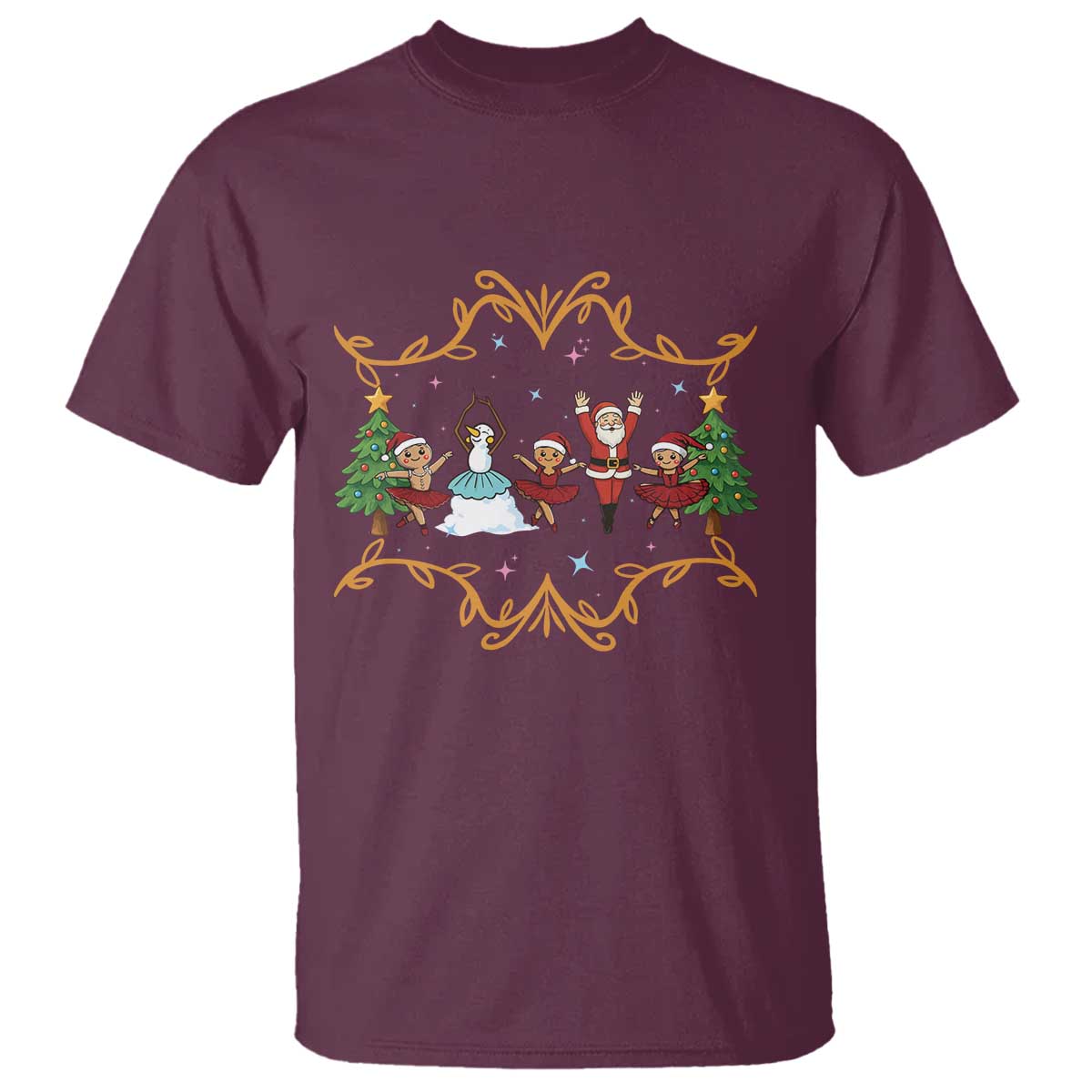 Ballet Lover Christmas T Shirt Funny Gingerbread Santa Snowman Dance TS12 Maroon Print Your Wear