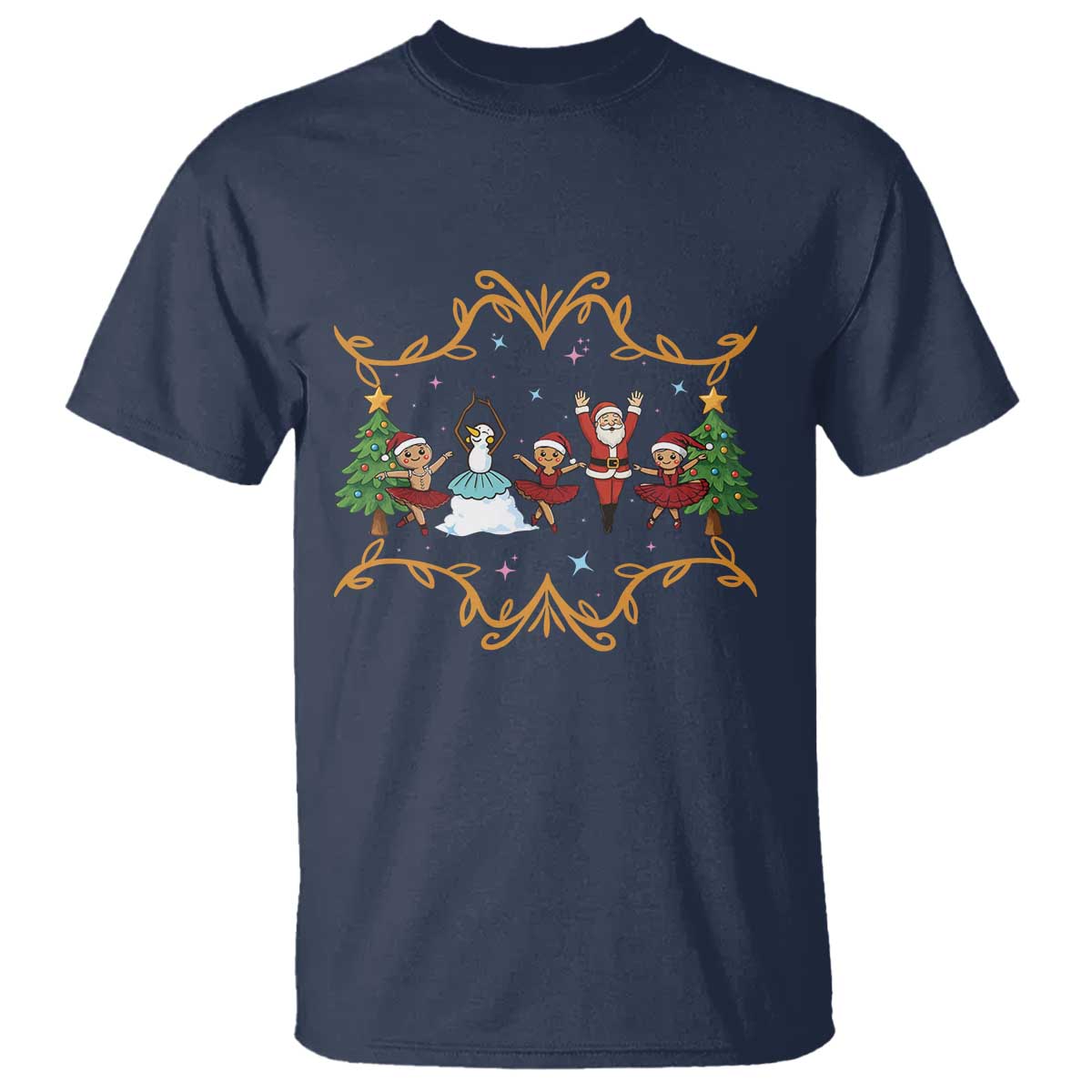 Ballet Lover Christmas T Shirt Funny Gingerbread Santa Snowman Dance TS12 Navy Print Your Wear