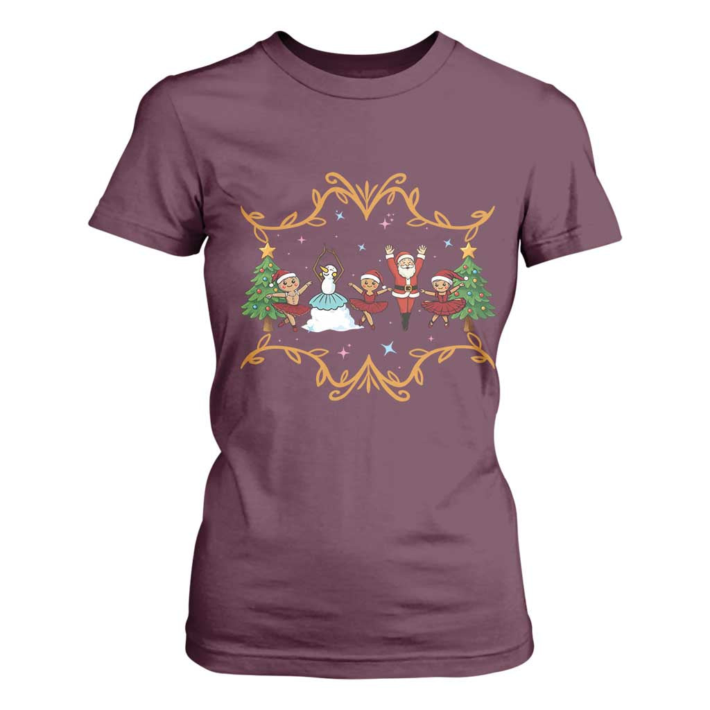 Ballet Lover Christmas T Shirt For Women Funny Gingerbread Santa Snowman Dance TS12 Maroon Print Your Wear