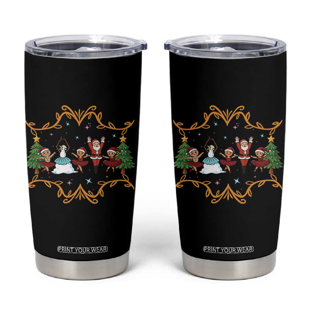 Ballet Lover Christmas Tumbler Cup Funny Gingerbread Santa Snowman Dance TS12 Black Print Your Wear