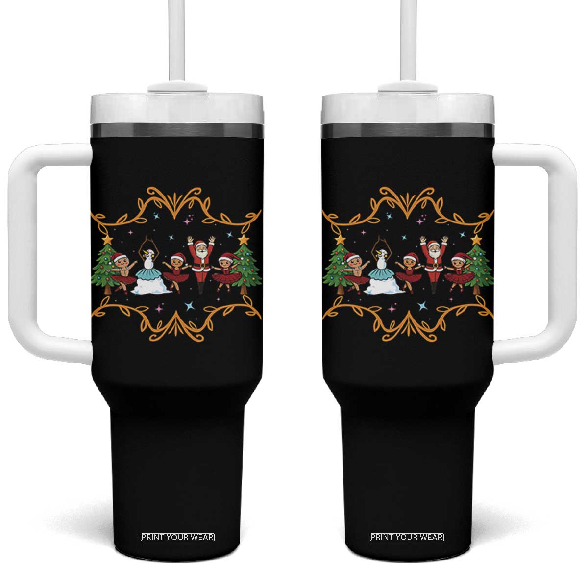 Ballet Lover Christmas Tumbler With Handle Funny Gingerbread Santa Snowman Dance TS12 One Size: 40 oz Black Print Your Wear