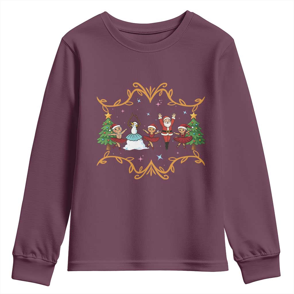 Ballet Lover Christmas Youth Sweatshirt Funny Gingerbread Santa Snowman Dance TS12 Maroon Print Your Wear