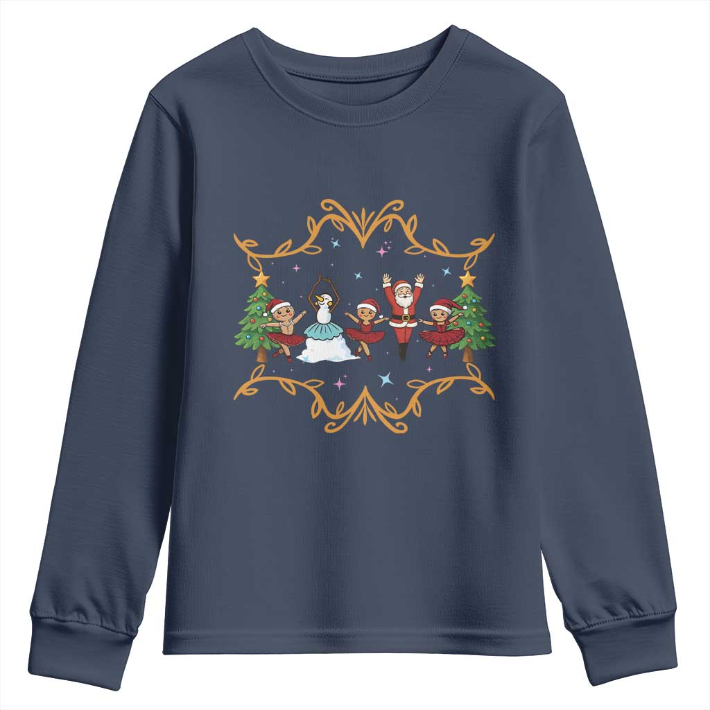Ballet Lover Christmas Youth Sweatshirt Funny Gingerbread Santa Snowman Dance TS12 Navy Print Your Wear