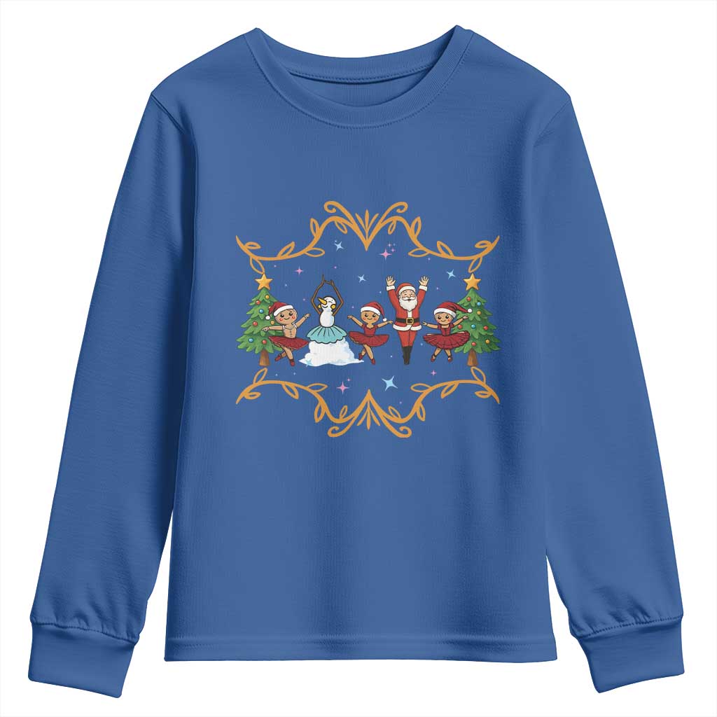 Ballet Lover Christmas Youth Sweatshirt Funny Gingerbread Santa Snowman Dance TS12 Royal Blue Print Your Wear