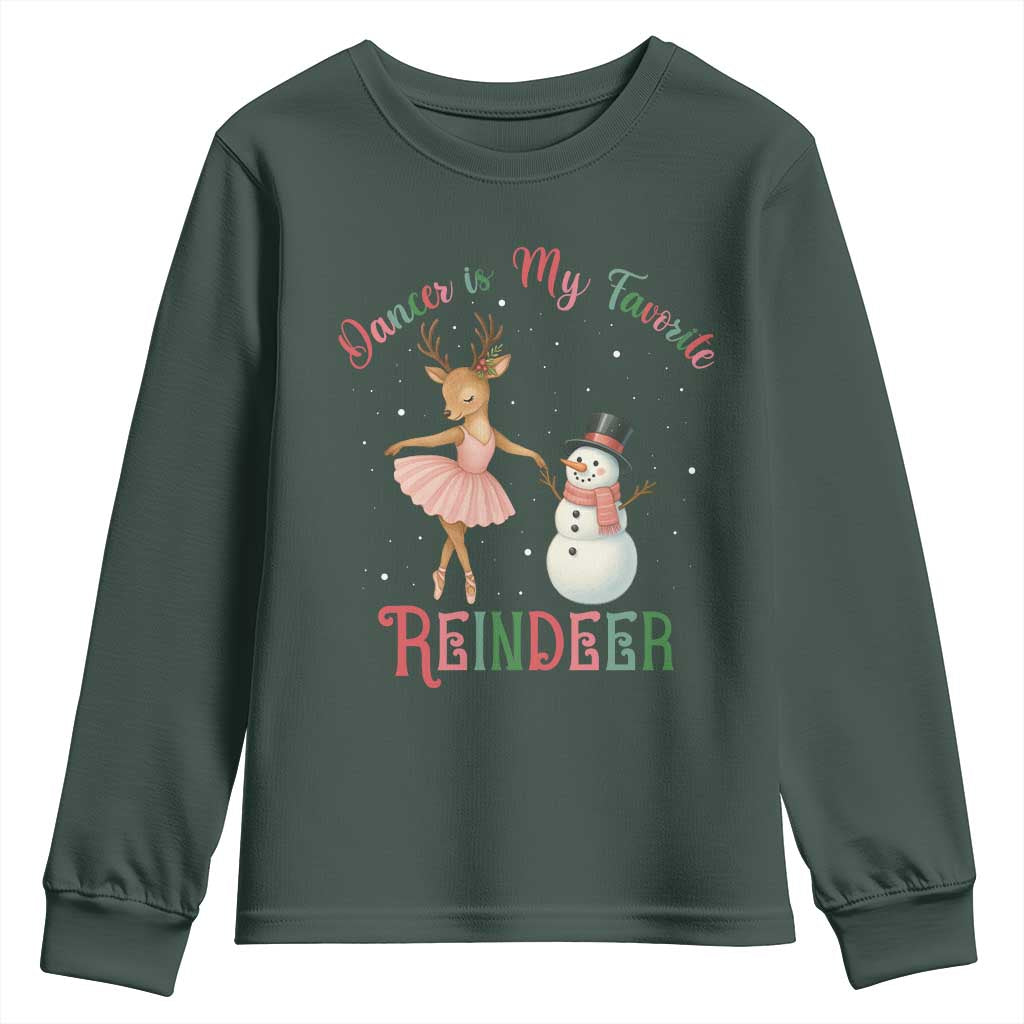 Christmas Ballet Reindeer Youth Sweatshirt Dancer Is My Favorite Reindeer Gift TS12 Dark Forest Green Print Your Wear