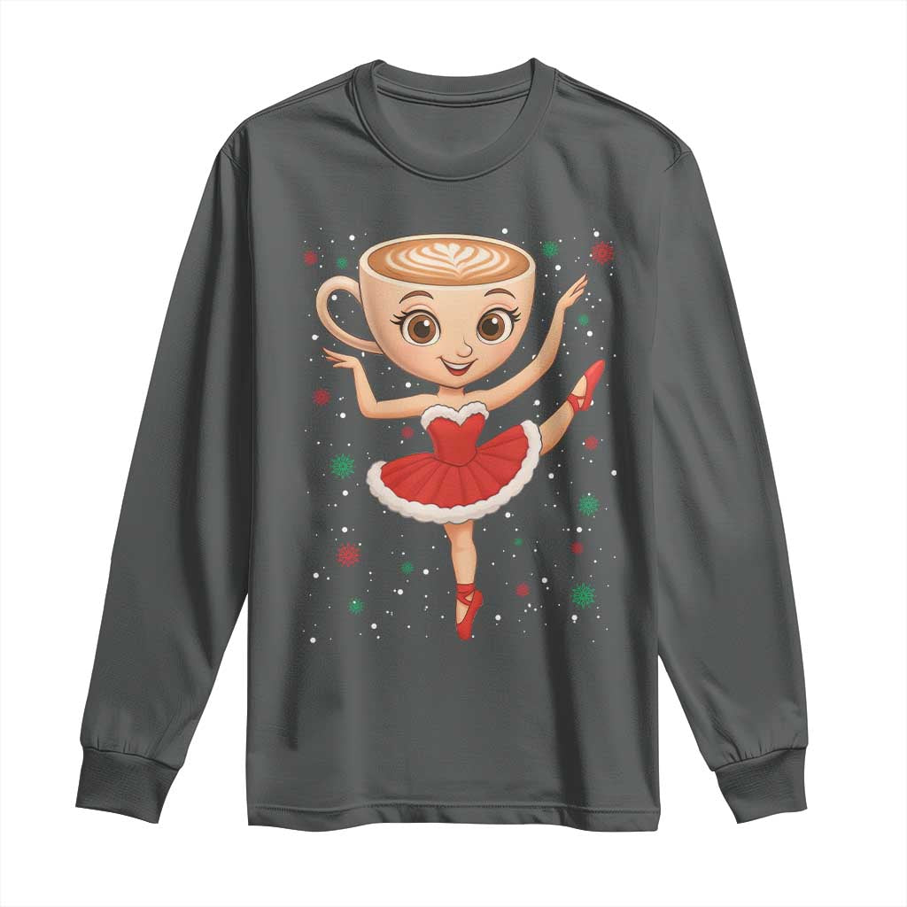 Funny Christmas Long Sleeve Shirt Ballerina Cappuccino Brainrot Meme Gift TS12 Dark Heather Print Your Wear