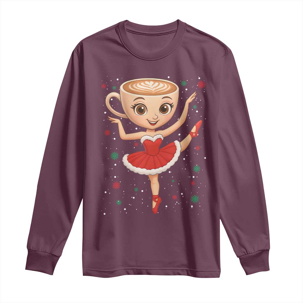 Funny Christmas Long Sleeve Shirt Ballerina Cappuccino Brainrot Meme Gift TS12 Maroon Print Your Wear