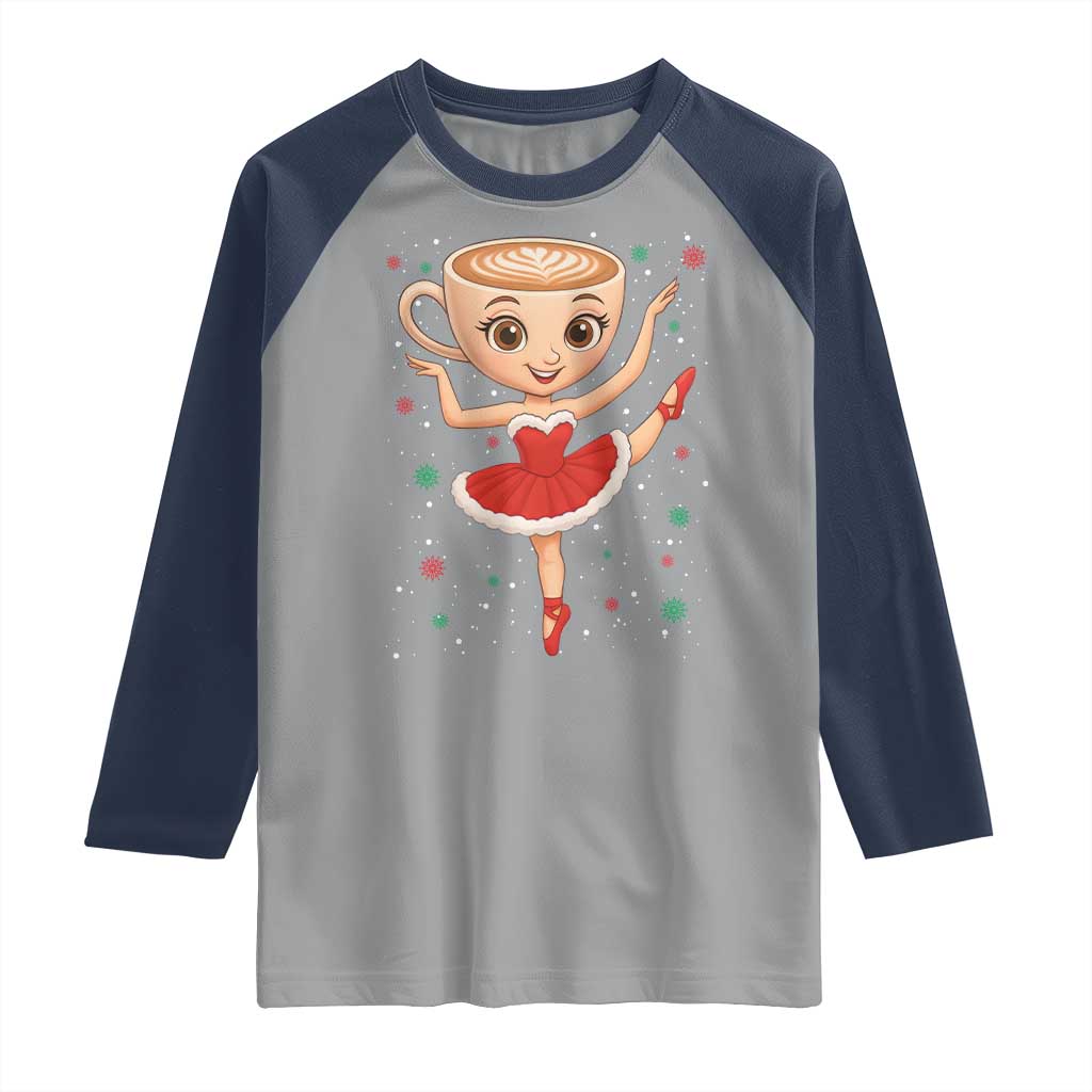 Funny Christmas Raglan Shirt Ballerina Cappuccino Brainrot Meme Gift TS12 Sport Gray Navy Print Your Wear
