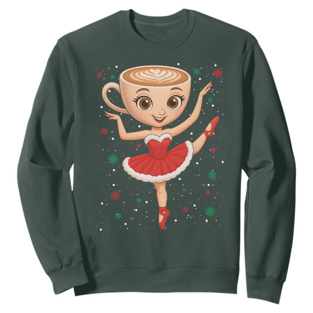 Funny Christmas Sweatshirt Ballerina Cappuccino Brainrot Meme Gift TS12 Dark Forest Green Print Your Wear
