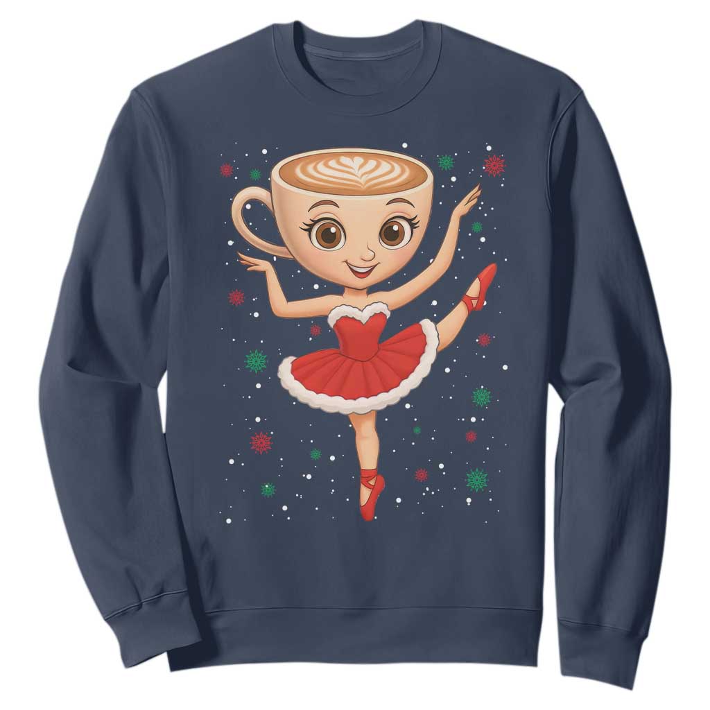 Funny Christmas Sweatshirt Ballerina Cappuccino Brainrot Meme Gift TS12 Navy Print Your Wear
