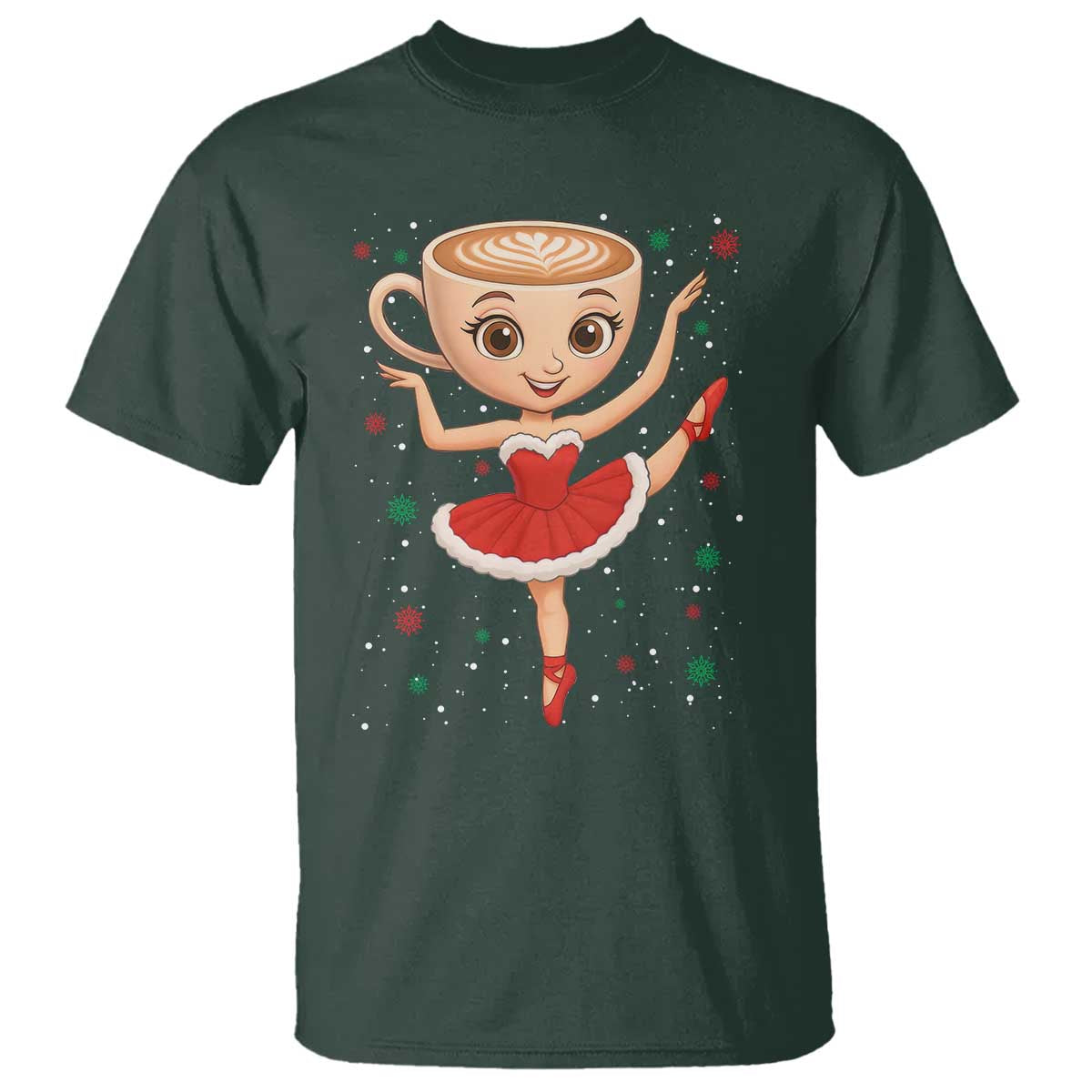 Funny Christmas T Shirt Ballerina Cappuccino Brainrot Meme Gift TS12 Dark Forest Green Print Your Wear