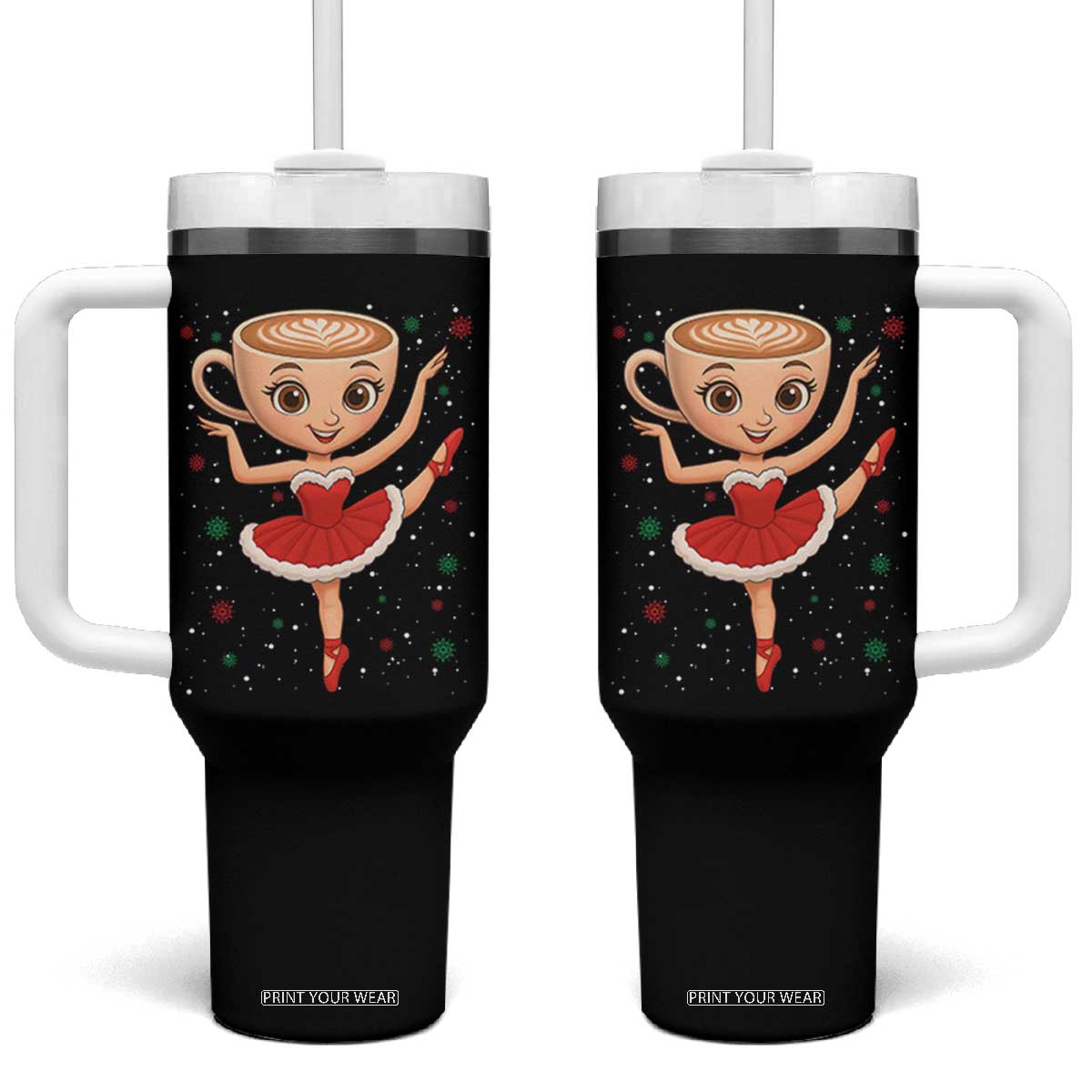 Funny Christmas Tumbler With Handle Ballerina Cappuccino Brainrot Meme Gift TS12 One Size: 40 oz Black Print Your Wear