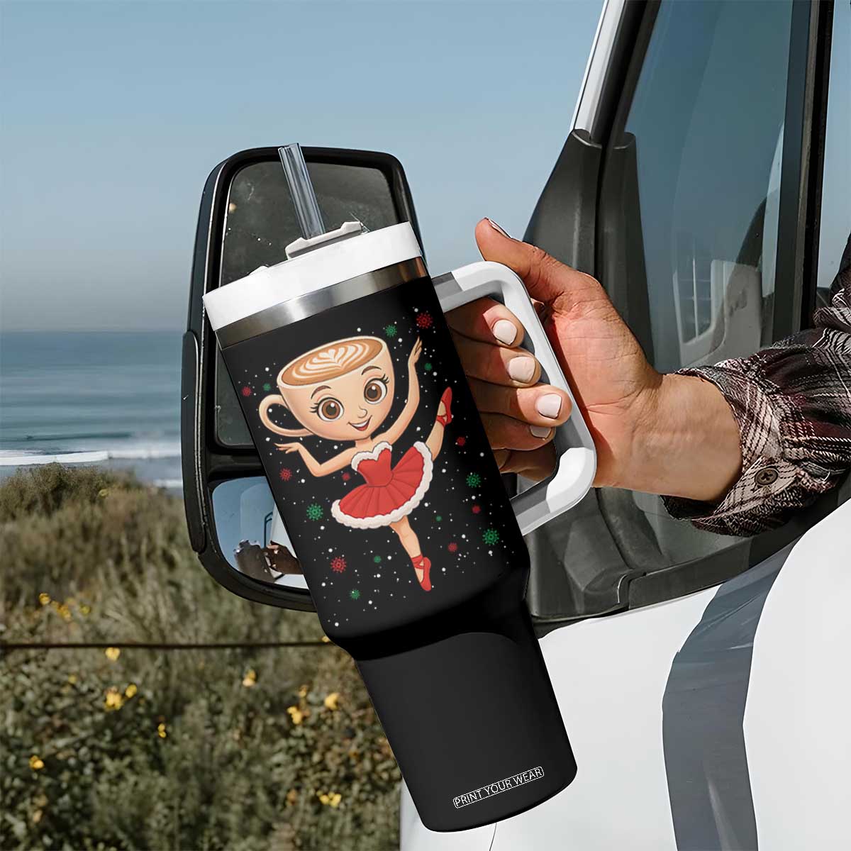 Funny Christmas Tumbler With Handle Ballerina Cappuccino Brainrot Meme Gift TS12 Print Your Wear