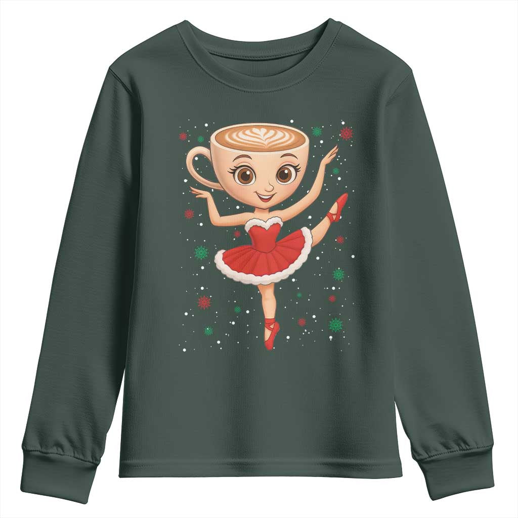 Funny Christmas Youth Sweatshirt Ballerina Cappuccino Brainrot Meme Gift TS12 Dark Forest Green Print Your Wear