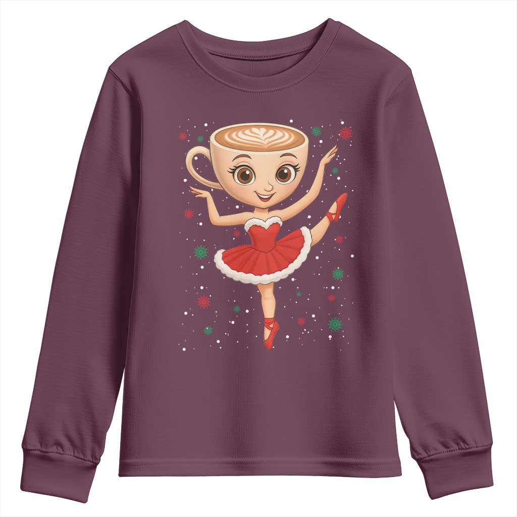 Funny Christmas Youth Sweatshirt Ballerina Cappuccino Brainrot Meme Gift TS12 Maroon Print Your Wear