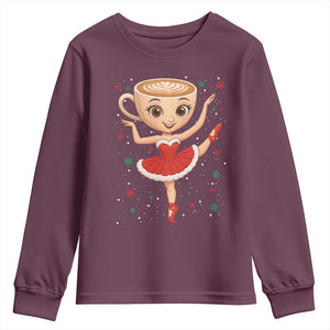Funny Christmas Youth Sweatshirt Ballerina Cappuccino Brainrot Meme Gift TS12 Maroon Print Your Wear