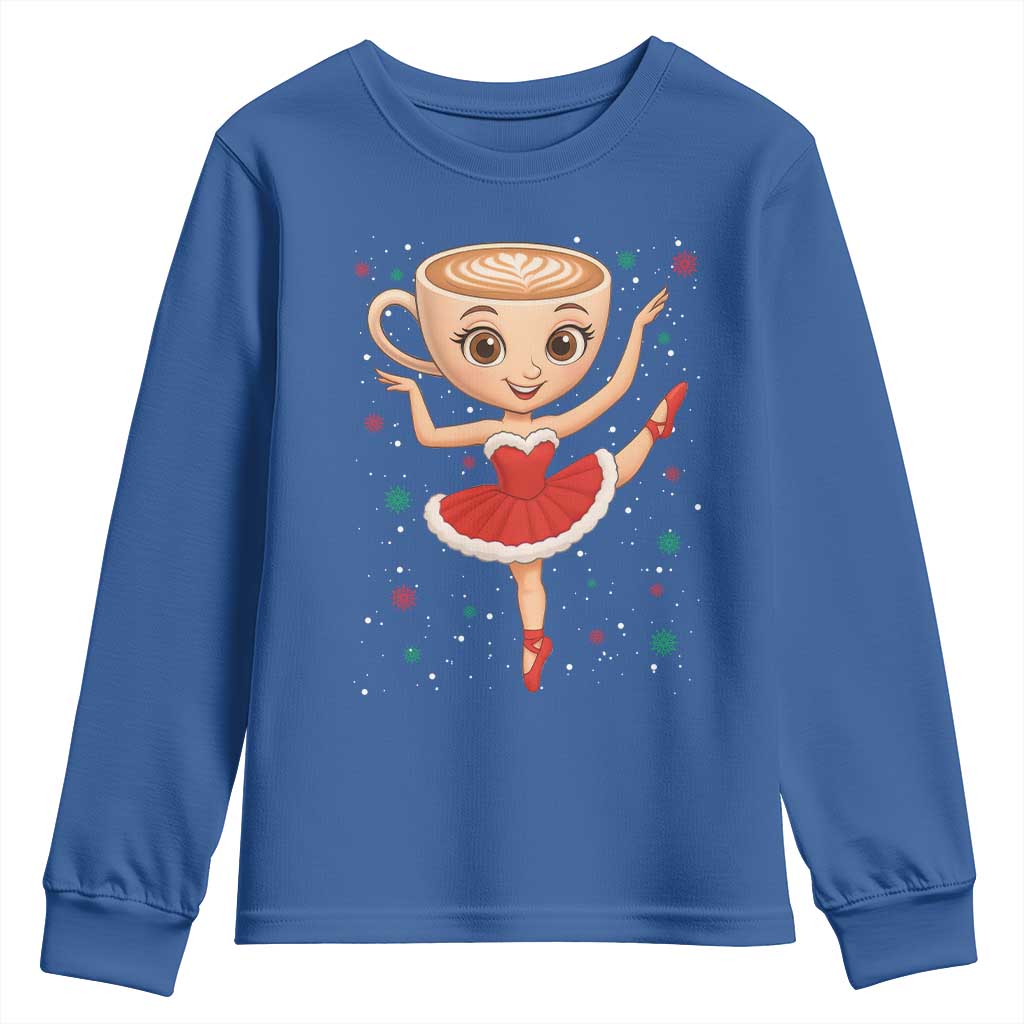 Funny Christmas Youth Sweatshirt Ballerina Cappuccino Brainrot Meme Gift TS12 Royal Blue Print Your Wear