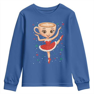Funny Christmas Youth Sweatshirt Ballerina Cappuccino Brainrot Meme Gift TS12 Royal Blue Print Your Wear