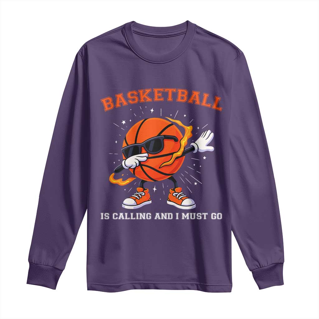 Funny Dabbing Basketball Is Calling And I Must Go Long Sleeve Shirt Gift For Player TS12 Purple Print Your Wear