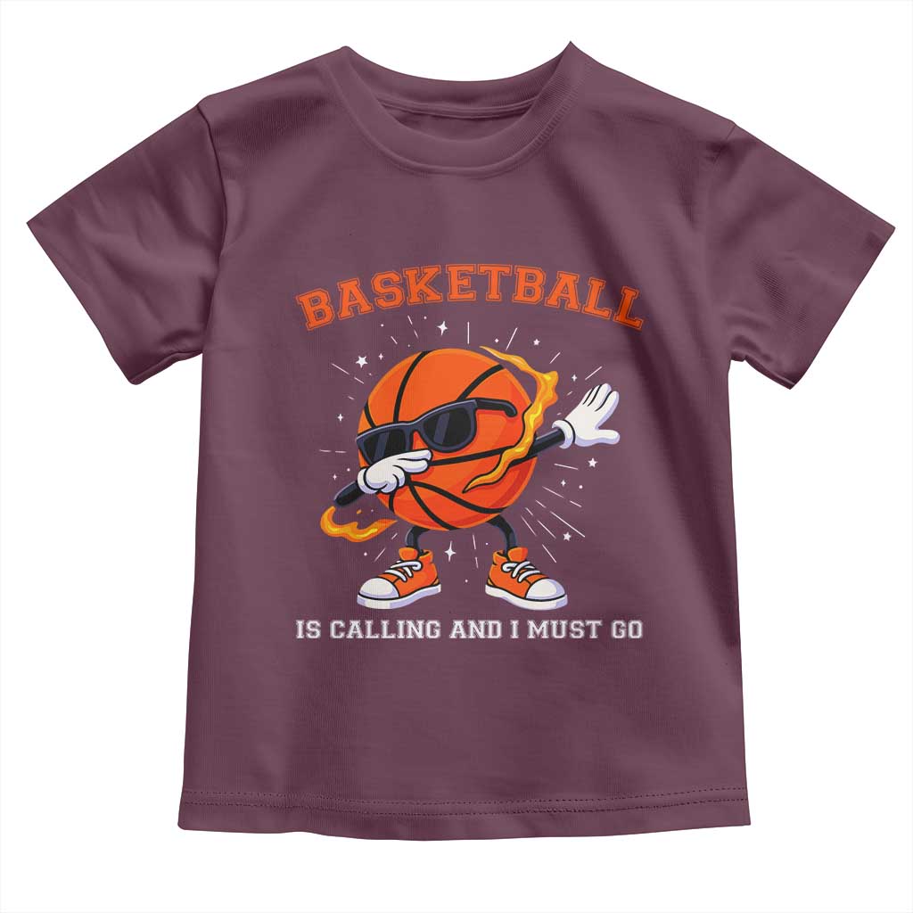 Funny Dabbing Basketball Is Calling And I Must Go Toddler T Shirt Gift For Player TS12 Maroon Print Your Wear