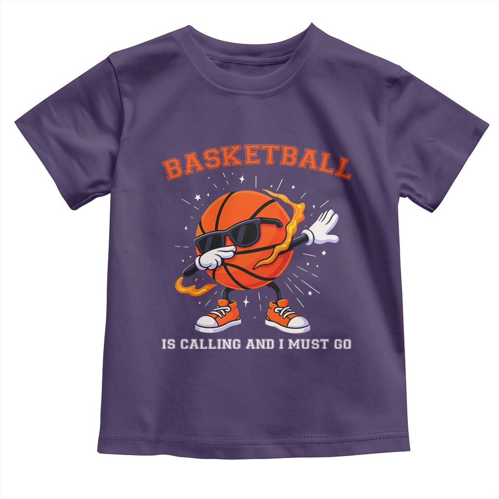 Funny Dabbing Basketball Is Calling And I Must Go Toddler T Shirt Gift For Player TS12 Purple Print Your Wear