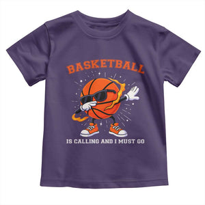 Funny Dabbing Basketball Is Calling And I Must Go Toddler T Shirt Gift For Player TS12 Purple Print Your Wear