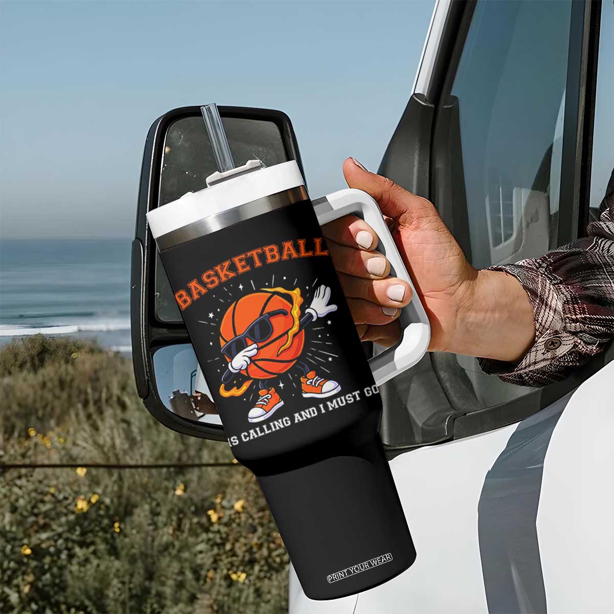 Funny Dabbing Basketball Is Calling And I Must Go Tumbler With Handle Gift For Player TS12 Print Your Wear