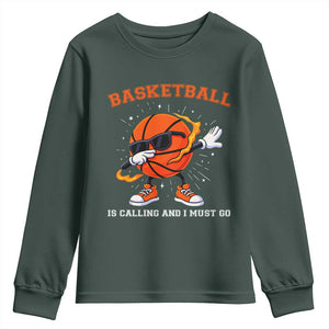 Funny Dabbing Basketball Is Calling And I Must Go Youth Sweatshirt Gift For Player TS12 Dark Forest Green Print Your Wear