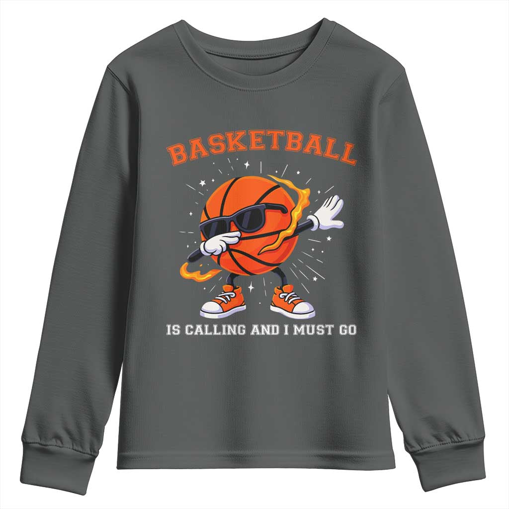 Funny Dabbing Basketball Is Calling And I Must Go Youth Sweatshirt Gift For Player TS12 Dark Heather Print Your Wear