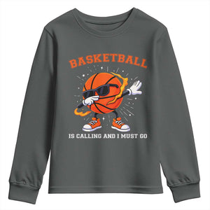 Funny Dabbing Basketball Is Calling And I Must Go Youth Sweatshirt Gift For Player TS12 Dark Heather Print Your Wear