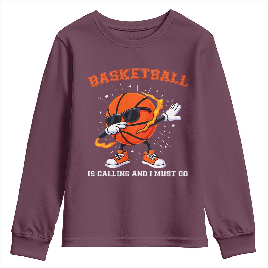 Funny Dabbing Basketball Is Calling And I Must Go Youth Sweatshirt Gift For Player TS12 Maroon Print Your Wear
