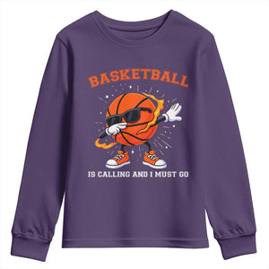 Funny Dabbing Basketball Is Calling And I Must Go Youth Sweatshirt Gift For Player TS12 Purple Print Your Wear