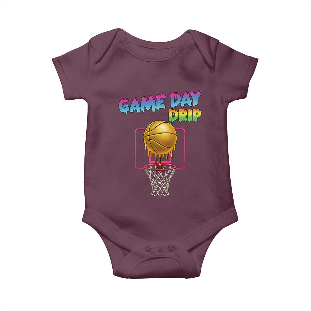 Game Day Drip Baby Onesie Funny Basketball Lover Street Style Design TS12 Maroon Print Your Wear
