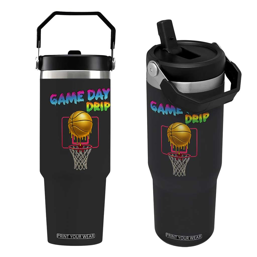 Game Day Drip Flip Straw Tumbler Funny Basketball Lover Street Style Design TS12 One Size: 30 oz Black Print Your Wear