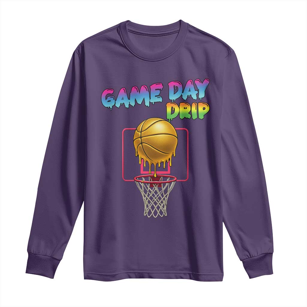 Game Day Drip Long Sleeve Shirt Funny Basketball Lover Street Style Design TS12 Purple Print Your Wear