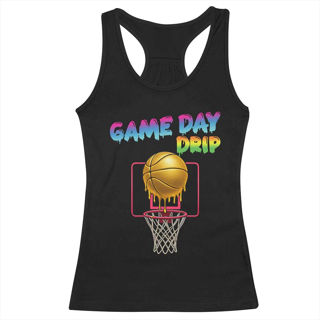 Game Day Drip Racerback Tank Top Funny Basketball Lover Street Style Design TS12 Black Print Your Wear