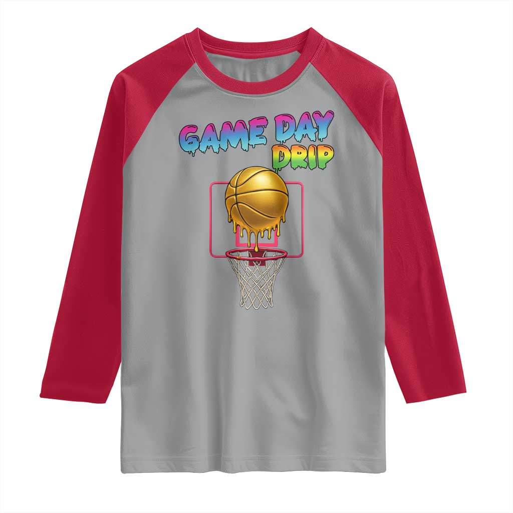Game Day Drip Raglan Shirt Funny Basketball Lover Street Style Design TS12 Sport Gray Red Print Your Wear