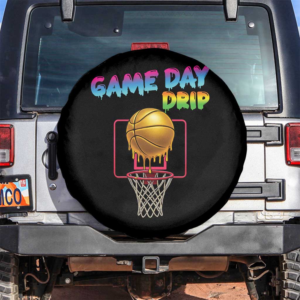 Game Day Drip Spare Tire Cover Funny Basketball Lover Street Style Design TS12 No hole Black Print Your Wear