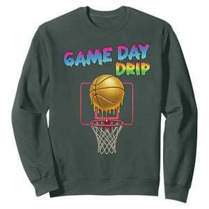 Game Day Drip Sweatshirt Funny Basketball Lover Street Style Design TS12 Dark Forest Green Print Your Wear
