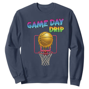 Game Day Drip Sweatshirt Funny Basketball Lover Street Style Design TS12 Navy Print Your Wear