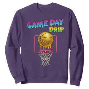 Game Day Drip Sweatshirt Funny Basketball Lover Street Style Design TS12 Purple Print Your Wear