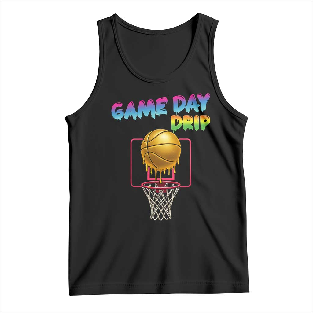 Game Day Drip Tank Top Funny Basketball Lover Street Style Design TS12 Black Print Your Wear