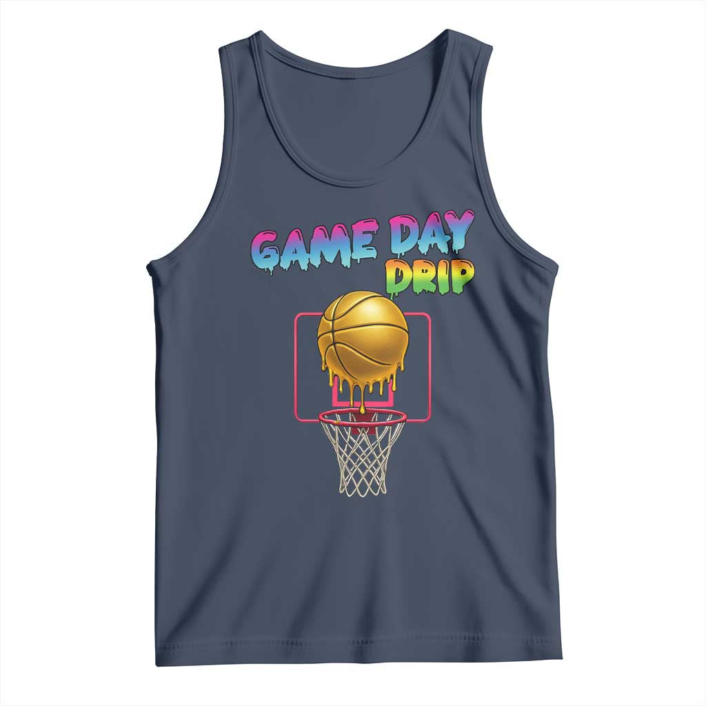 Game Day Drip Tank Top Funny Basketball Lover Street Style Design TS12 Navy Print Your Wear