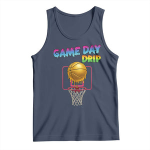 Game Day Drip Tank Top Funny Basketball Lover Street Style Design TS12 Navy Print Your Wear